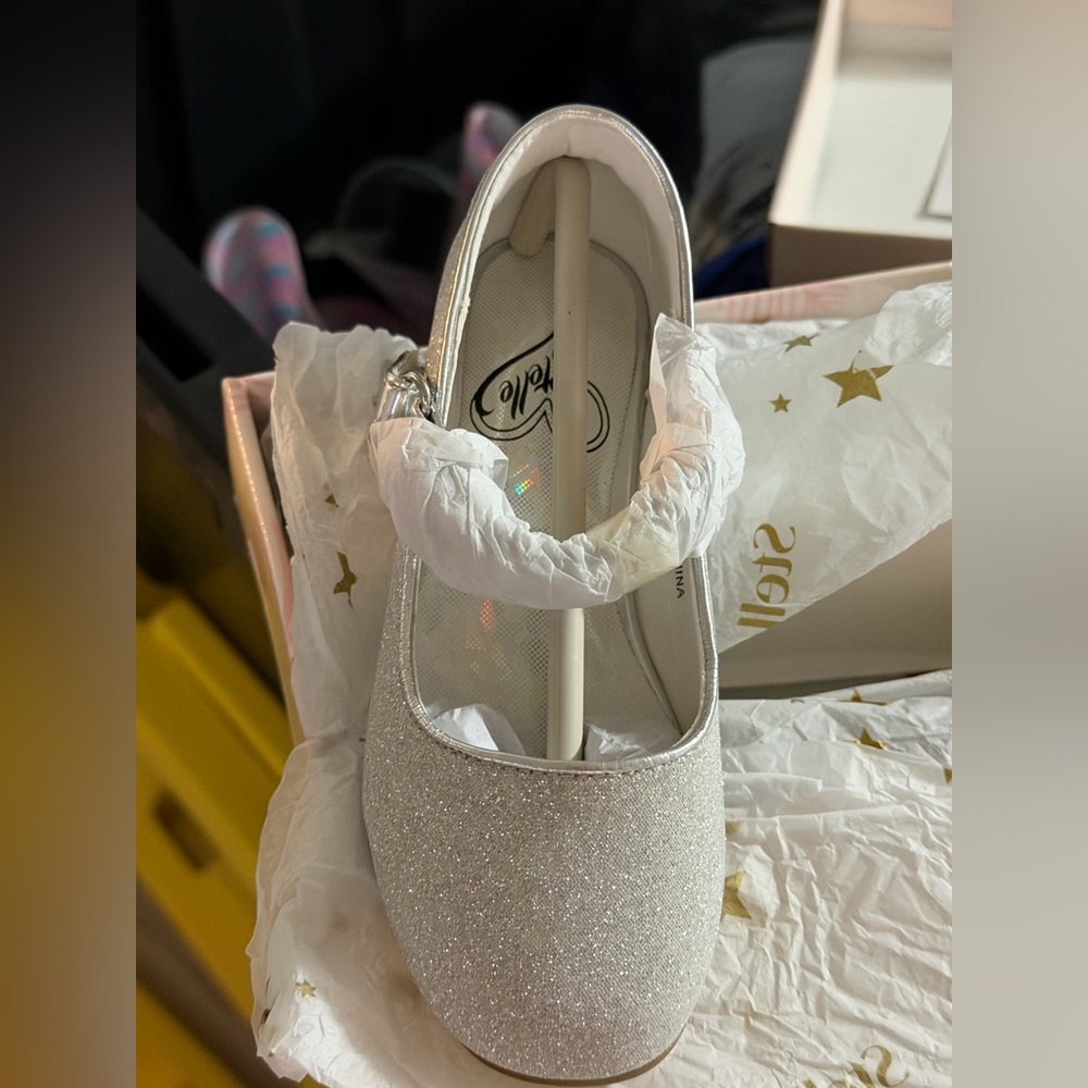 Elle Sparkling Silver Kids Dress Shoes